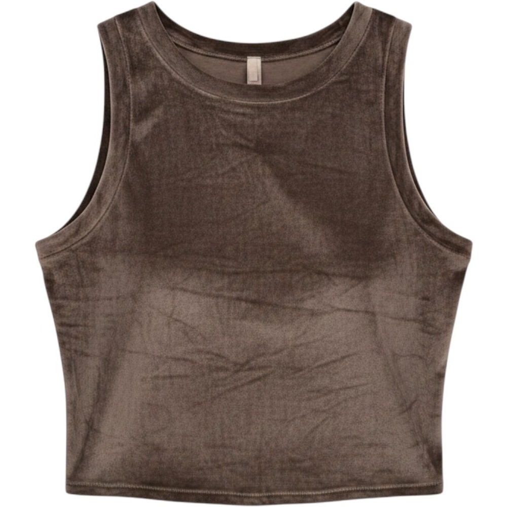 SKIMS Velour Crop Tank Women 4XL Brown Sleeveless Velvet Top Loungewear